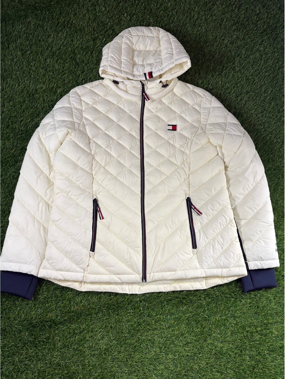 Tommy Hilfiger Quilted Puffer Jacket Cream Polyester Womens XL